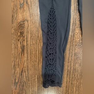 Carbon 38 Black Padang Leggings with Intricate Lace Panel on back of leg size S